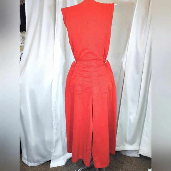 Madewell Crop Denim Overalls, Women Orange, Sleeveless, Pockets, Wide Leg, 14 - Picture 3 of 13